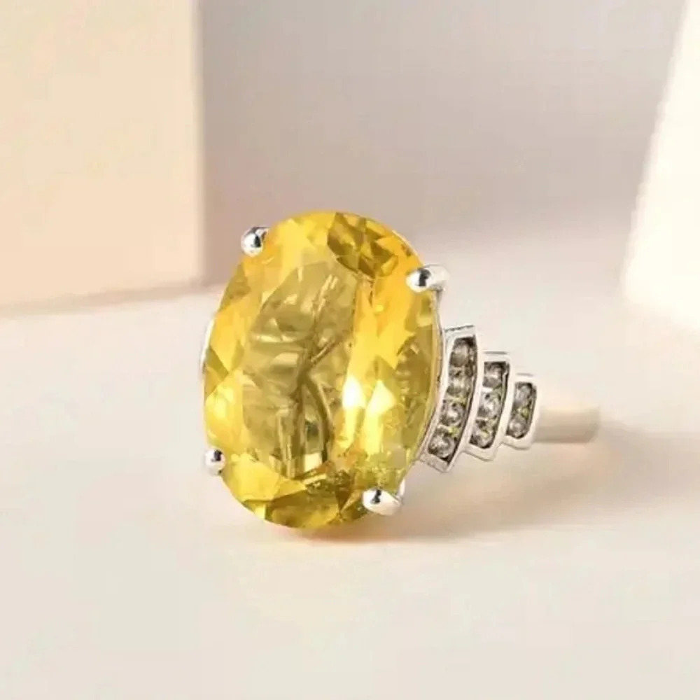 Natural Canary Fluorite & White Zircon Ring - Picture 7 of 10